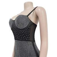 Nouvelle robe mini de luxe en strass pour femme, sans manches, en maille transparente, robe moulante, robe crayon pour soirée d'été