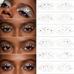 Parches de Maquillaje <span class=keywords><strong>con</strong></span> Purpurina Plateada, Adhesivos Holográficos para Párpados, <span class=keywords><strong>Tatuajes</strong></span> Temporales para Ojos, Purpurina Cosmética para Rostro - Product Image 4