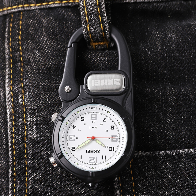 SKMEI 2232 Clip on Quartz Watch Backpack Fob Belt Glow in the Dark Unisex Pocket Watch with White Dial for Doctors Nurses