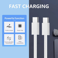 Câble de charge double USB-C tressé en nylon, compatible avec la charge rapide PD pour iPhone 17 et les ordinateurs portables, câble de données USB-C vers USB-C