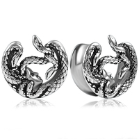 Evorte Nouveauté : Dilatateur d'oreille vintage en forme de selle de serpent, en acier inoxydable 316L, tunnel pour oreilles, unisexe