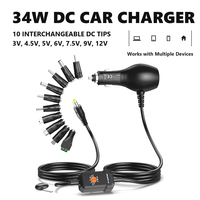 Pengisi Daya Mobil DC 34W 3V 4.5V 5V 6V 7.5V 9V 12V Dengan 10 Tip Adaptor USB Pemantik Rokok Untuk Pemutar DVD, Kamera Dasbor, Speaker