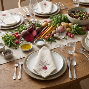 Serviette de table carrée en lin naturel brodée sur mesure, lavable en machine, durable, pour la maison, vente en gros - Product Image 5