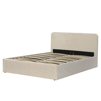 Lit à plateforme rembourré en tissu de velours beige Willsoon Queen Size Bois massif Style doux Système de rangement hydraulique Cadre de lit double