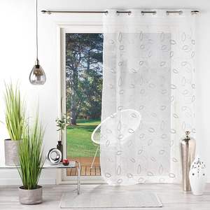 Voilage à œillets 140x280cm, voile brodé couleur sable avec cerceaux gris - Product Image 1