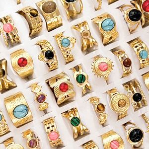 Vintage Style French Natural Stone Stainless Steel <b>Ring</b> 18k Gold Plated <b>Ring</b> Cz Zircon Mix Bulk Gemstone Opening <b>Adjustable</b> <b>Ring</b> - Product Image 1