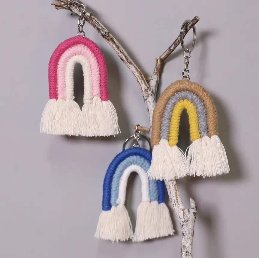 Multicolor Rainbow Cotton Rope Macrame Tassel key chain accessories