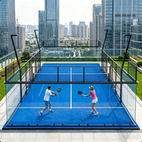 Terrain de padel panoramique classique VERDE FORCE 20x10m, structure en acier galvanisé à chaud, verre trempé, revêtement en PE, filet noué, éclairage LED complet