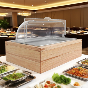 Khay đựng thức ăn tự chọn có hộp đá giữ lạnh, nắp nhựa, khung gỗ, dùng để đựng món ăn lạnh - Product Image 3