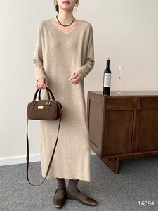V Neck <strong>Knit</strong> Maxi Dress Long Sleeve Back Slit Design <strong>Sweater</strong> Set Regular Fit Soft Comfortable Fabric Breathable Women's - Product Image 2