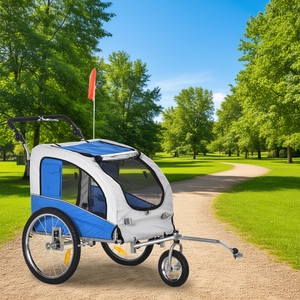 Remorque de vélo pour chien Blue Dog, poussette pour animaux de compagnie, cadre en alliage d'aluminium, pliable, auvent en tissu Oxford, poches de rangement, design 2-en-1 - Product Image 2