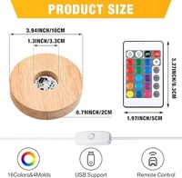 Base lumineuse LED ronde en bois RGB 10 cm, bois naturel, USB, intensité réglable, lumière blanche chaude, support d'affichage, lampe 3D, décoration de chambre à coucher DIY