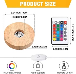 Base Luminosa LED RGB in Legno Rotonda 10cm, Luce Notturna USB Dimmerabile Bianco Caldo, Supporto <span class=keywords><strong>per</strong></span> Lampada 3D Fai-da-Te, Decorazione Camera da Letto - Product Image 6