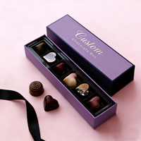Boîte à chocolats personnalisée de luxe avec tiroir, étiquette privée, finition mate, gaufrage, fermeture magnétique et insert en mousse