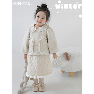 Automne hiver mignon pompon gonflé <span class=keywords><strong>jupe</strong></span> trapèze pour enfants doux Double couche matelassé coton losange <span class=keywords><strong>jupe</strong></span> à carreaux - Product Image 4