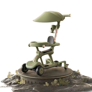Trottinette en plastique 3-en-1 pour enfants, avec fonction de siège, de glisse et de chariot, dotée d'un auvent, d'une poignée de poussée et d'un garde-corps de sécurité, pour les 1-12 ans - Product Image 1