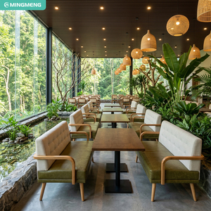 ชุดโต๊ะรับประทานอาหารทรงสี่เหลี่ยมพร้อมเก้าอี้บูธสำหรับร้านอาหารเชิงพาณิชย์ โครงไม้หุ้มหนัง สำหรับร้านกาแฟ - Product Image 1