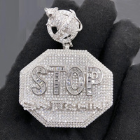 Pendentif STOP en forme de lettre hexagonale avec zircons cubiques pour chaîne cubaine, bijoux hip-hop glacés, vente en gros