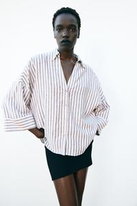 Áo sơ mi nữ KP&ZA <span class=keywords><strong>2025</strong></span> thời trang mùa hè phong cách Âu Mỹ mới, kiểu dáng casual, tay rộng kẻ sọc và cổ áo đa năng - Product Image 2