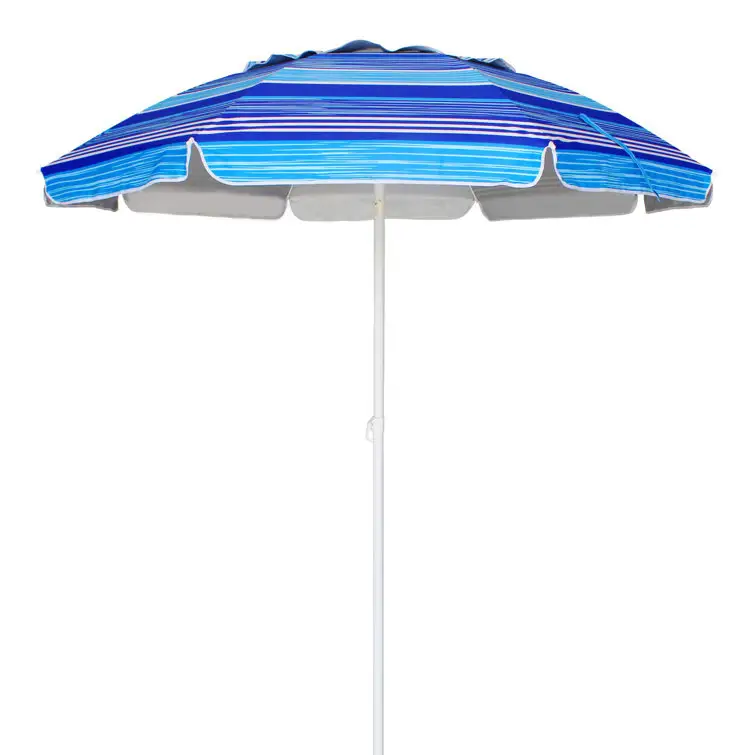 Außenbereich blau weiß gestreift Strand-Regenschirm achteckig manueller Aufzug Kunststoff-Knöpfe UV 50+ Sonnenschutz Stahllegierung-Säulen Sonnenstrahler