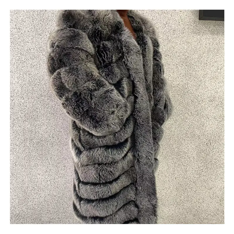 2022 Custom Winter Warm Fluffy Long Fur Jacket Men's Furry Real Silver Fox Fur Coats For Men
