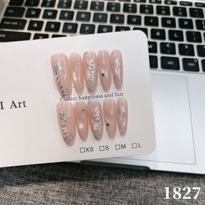 Uñas Postizas 3D Hechas a Mano, Forma de Almendra, Color Rosa con Perlas y Dorado, Puntas de Uñas Acrílicas Reutilizables para Mujer - Product Image 6