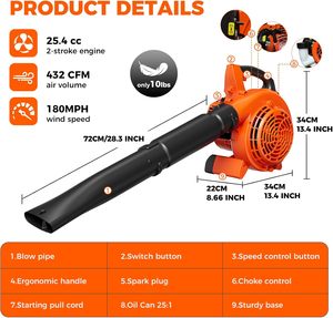 Soplador de hojas de gas 25,4 CC, soplador de hojas de mano de 2 ciclos alimentado por gas, soplador de gasolina para el cuidado del césped, barrido de polvo de hojas caídas - Product Image 5