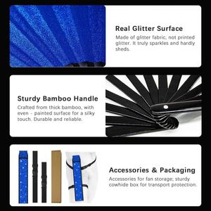 Abanico Plegable Grande de 13 Pulgadas con Diseño de Estrellas Azules Brillantes, Ideal para Fiestas, Clubes, Cosplay - Product Image 4