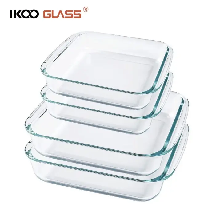 IKOO non stick square clear transparent high borosilicate glass custom baking tray