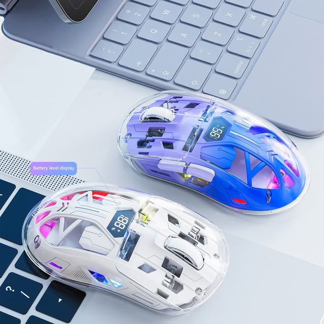 Free Wolf A2 Dual Mode Wireless Mouse RGB Luminous 2.4G Wireless BT Transparent Gaming Computer Office Mouse
