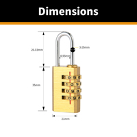 Cadenas à combinaison en laiton réinitialisable de 21mm, numéro de code à 4 chiffres, porte, voyage, bagages, fermetures à glissière, vente en gros
