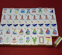 Jeu de Mahjong Nautique Attrayant en Acrylique, Tuiles de Mahjong à Dos Orange, Cadeau Familial
