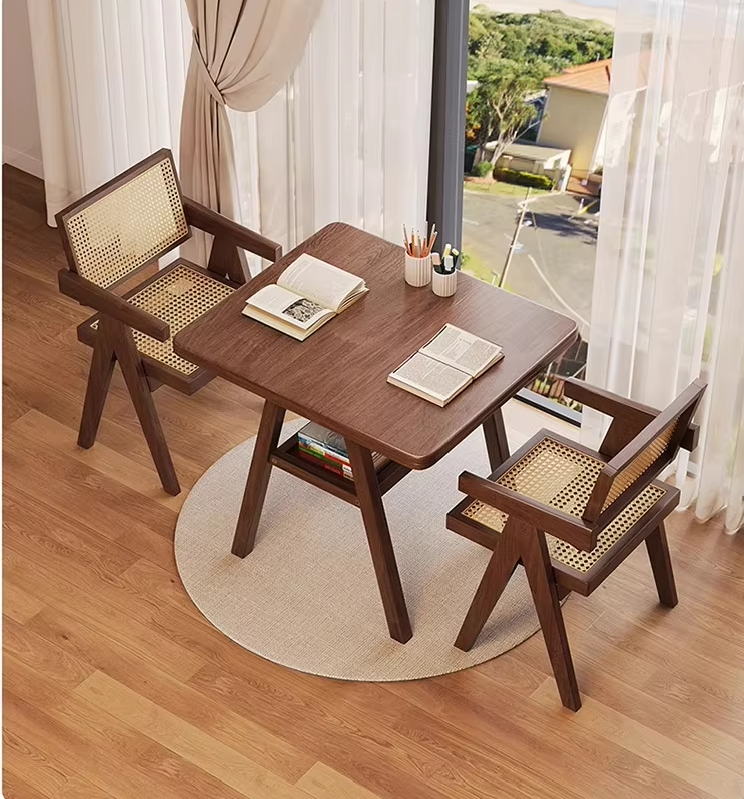 Walnut color,  1 table+2 chairs