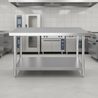Plan de travail en acier inoxydable 201/304, table de préparation alimentaire robuste pour cuisine commerciale, usage hôtelier et de restauration