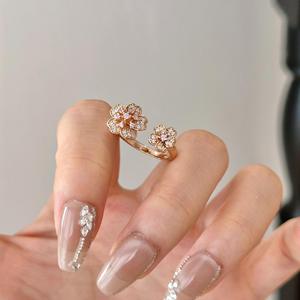 Romantic S925 Pure Silver & <b>Rose</b> <b>Gold</b> Plated Double Flower Diamond Cherry Blossom Ring Bracelet Necklace Silver <b>Jewelry</b> <b>Set</b> - Product Image 4