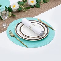 Set de 4 dessous-de-plat ronds en PET tressé – Bleu clair, antidérapants, résistants à la chaleur, écologiques, pour restaurant