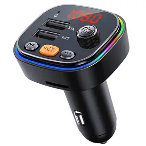 Factory Cheap Price Dual USB Port FM Modulator MP3 Player handsfree Car Kit FM Transmitter LED Orange Lighter Card