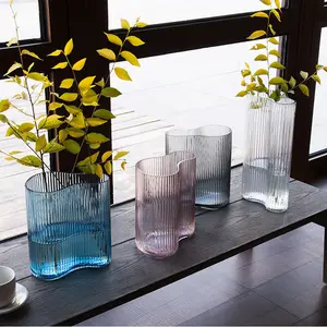 Glass Footprint Shape Vase Striped Flower Vase For Home Office Restaurant Decoration