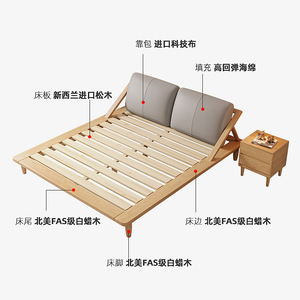 Modern Minimalist Solid Wood Platform <b>Bed</b> 1.5m Soft Headboard Nordic Style Japanese Tatami Low <b>Bed</b> For Small Apartments Master - Product Image 4