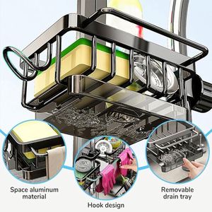 Support de rangement multifonctionnel et réglable pour éponge, détachable, pour robinet d'évier de cuisine - Product Image 5