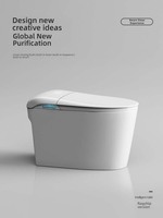 Toilet Pintar Modern Geometris, Terpasang di Lantai, Sistem Dual-Flush, Kaca Temper, Layar Display, Lampu Ambient Lembut, Peredam Suara, Radar Otomatis