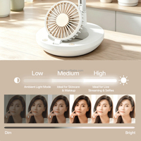 Miroir de maquillage LED Uyisi avec ventilateur de bureau, 1800 mAh, rechargeable par Type-C, miroir de vanité à vitesse variable avec trois niveaux de vitesse du ventilateur