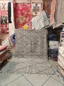 Tapis berbère marocain traditionnel fait main en laine Zanafi, motif floral, écologique, réversible, moderne, bohème, lavable, antidérapant pour salon - Product Image 5