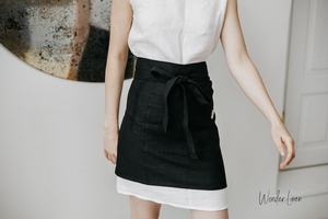 Delantal de café Midi desechable de lino unisex, uniforme de manga suave hecho a mano para uso en restaurante con bolsillos - Product Image 4