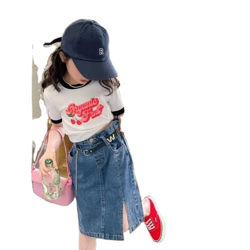 Girls summer Korean version of the two-piece suit in the children's clothing thin section two-piece denim girl clothes