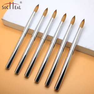 Pincel de Uñas Acrílico 3D de Lujo con Logotipo Personalizado, Mango de Metal Plateado, 100% Pelo de <span class=keywords><strong>Kolinsky</strong></span> Puro, Cabeza Redonda/Prensada para Polvo de Cristal - Product Image 3