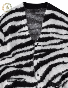 KD maglieria produttore personalizzato uomo Zebra Print Distressed Mohair maglione uomo oversize a righe invecchiato <span class=keywords><strong>Cardigan</strong></span> in maglia - Product Image 4