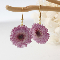 Boucles d'oreilles pendantes en forme de goutte d'eau avec fleurs pressées multicolores, 4 couleurs, bijoux floraux, cadeaux, boucles d'oreilles en fleurs séchées pour femmes