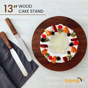 Wooden <b>Cake</b> Stand Acacia <b>Wood</b> Round Display Tray For Home Dessert Fruit Bread Serving - Product Image 4