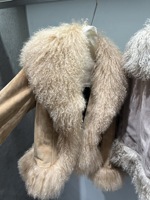 Manteau en cuir confortable pour femme, style bohème, avec grand col et poignets en fourrure de mouton de Mongolie, garniture en fourrure moelleuse